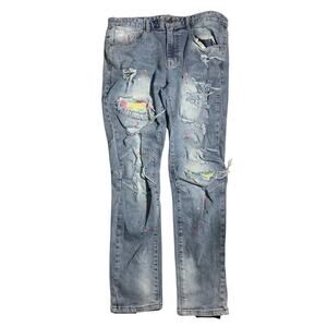 Kloud 9 Distressed Jeans Men’s Size 36x32 — Paint Splatter, Streetwear, Slim